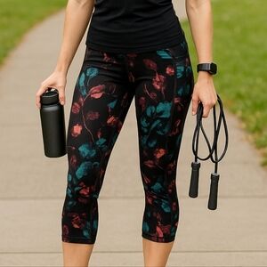 Women’s Capri Leggings, yoga, workout, fitness Floral Print